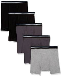 lot 4979 image: Amazon Essentials Mens Underwear Boxer Briefs, Comfortable Cotton, Tag-Free, Pack of 5, BlackCharcoalGrey, Medium