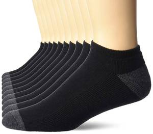 lot 4997 image: Amazon Essentials Mens Standard 10-Pack Cotton Half Cushioned No-Show Socks, Black, Shoe Size 6-12