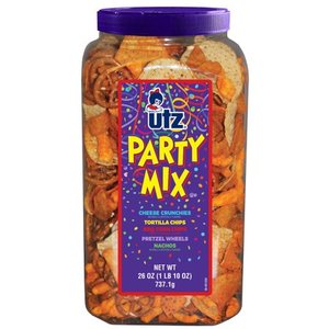 lot 5000 image: PARTY MIX CRUNCHY CURLS, TORTILLA CHIPS, BBQ CORN CHIPS, PRETZEL WHEELS, NACHOS 26 Oz