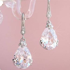 lot 5018 image: Delicate Pear Shaped Cubic Zirconia Dangle Earrings for Women Temperament Jewelry White #E501