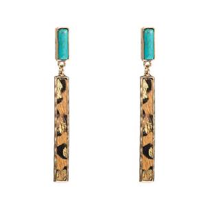 lot 5019 image: Rectangle Turquoise Dangle Earrings for Women Hypoallergenic Gold Tone Long Charms Birthstone Leopard Print Faux Leather Drop Dangling Stud Retro Lightweight Birthday Holiday Party Jewelry Gifts
