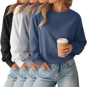 lot 5064 image: Oakgarden 4 Pack Womens Long Sleeve Cropped Sweatshirts Crew Neck Loose Fit Pullover Thermal Tops(, White, Light Gray,Small)