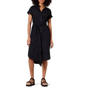 lot 5069 image: Amazon Essentials Womens Relaxed Fit Short Sleeve Button Front Belted Shirt Dress, Black, Small