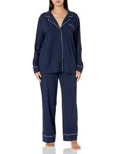 lot 5076 image: Amazon Essentials Womens Long Sleeve Cotton Modal Pajama Set, Loungewear with Full-Length Bottom, Navy, Small
