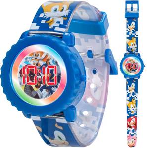 lot 5087 image: Sonic The Hedgehog Kids Digital Watch Flashing LED Light-Up Display, Easy-to-Read Time, Adjustable Strap, and Sonic Character Design Fits Wrists from 5.5 to 8