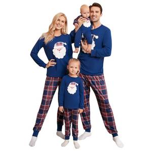 lot 5089 image: Honwenle Family Christmas Pjs Matching Sets Christmas Pajamas Santa Printed Top and Plaid Pants Sleepwear for Family Blue (ONLY MOM- SIZE MEDIUM)