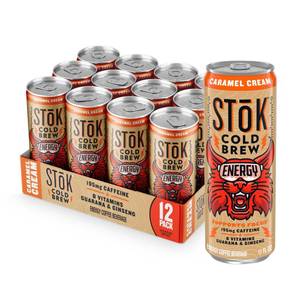 lot 5093 image: SToK Cold Brew Energy Caramel Cream, Energy Coffee Beverage with 195mg Caffeine to Help Support Focus, Canned Coffee with B-Vitamins, Guarana and Ginseng, 11 fl oz, 12pk
