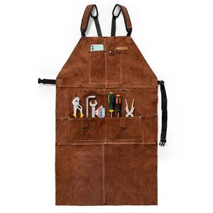 lot 5166 image: YESWELDER Leather Welding Work Shop Apron with 6 Pockets Heat Flame Resistant Cowhide Welder Apron Heavy Duty Blacksmith Aprons Adjustable for Welders Men Women Length 41