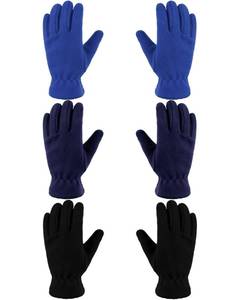 lot 5168 image: Geyoga 3 Pairs Kids Fleece Gloves Youth Winter Warm Glove Full Finger Toddler Mittens for Boys Girls Outdoor(Large (10-15 Years),Navy Blue, Sapphire Blue, Black)