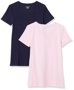 lot 5209 image: Amazon Essentials Womens Regular-Fit Short-Sleeve T-Shirt (Crewneck and V-Neck Options), Pack of 2, NavyLight Pink, XX-Large