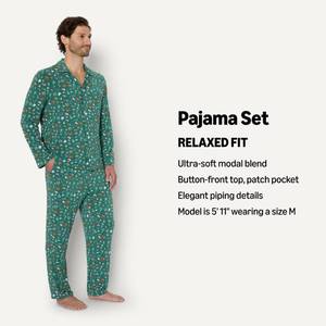 lot 5217 image: Amazon Essentials X Sofia Grainge Mens Pajama Set, Dark Sage Green Holiday, Small
