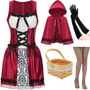 lot 5220 image: EBYTOP Halloween Costume for Women 2025 Adult Cape Basket Sexy Dress Accessories Red Large