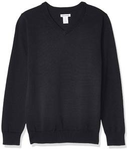 lot 5238 image: Amazon Essentials Boys Uniform Cotton V-Neck Sweater, Black, Large