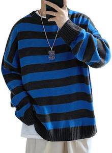 lot 5258 image: Men Casual Long Sleeve Striped Sweaters Oversized Knit Pullover Autumn Winter Fashion Sweater Jumpers Tops Black Blue Large