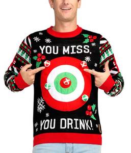 lot 5259 image: Tipsy Elves Mens Ugly Christmas Sweaters - Funny and Tacky Embellished Christmas Sweaters for Men - Black Drinking Game Interactive Christmas Sweater with Adhesive Ping Pong Balls Size XX-Large