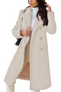 lot 5266 image: CHARTOU Womens Winter Jacket Double-Breasted Wool Blend Warm Long Trench Coat (Small, Light Beige)