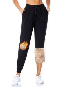 lot 5292 image: MOVE BEYOND Womens Fleece Lined Joggers Thermal Sweatpants with 2 Pockets Warm Winter Sherpa Pants with Drawstring, Black, L