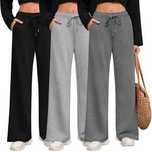 lot 5297 image: Riyiper 3 Pack Women Wide Leg Sweatpants Drawstring Straight Pants Elastic Waist Joggers Open Bottom Sweatpants with Pockets(Dark Gray, Light Gray, Black,S)