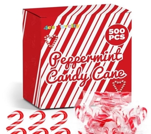 lot 1710 image: 4Es Novelty 500 Pack Christmas Mini Individually Wrapped Candy Canes, Red and White Peppermint Candy Canes, Treats for Holiday Stockings