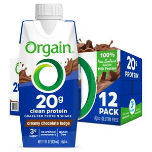 lot 1739 image: 12 PK ORGAIN GRASS FED PROTEIN NUTRITIONAL PROTEIN SHAKE CREAMY CHOCOLATE FUDGE