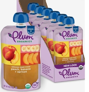 lot 1789 image: Plum Organics Stage 2 Baby Food Peach Banana Apricot 4oz Pouch Pack of 6