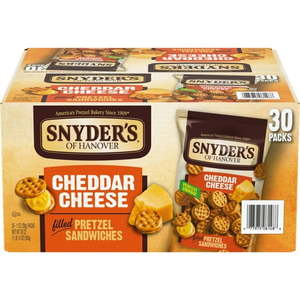 lot 1843 image: SNYDERS OF HANOVER, PRETZEL SANDWICHES, CHEDDAR CHEESE 30 Packs