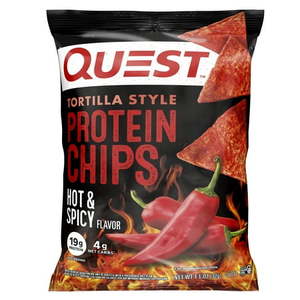 lot 1887 image: Pack of 12 Quest Tortilla-Style Protein Chips  Hot & Spicy Flavor  Single Bag  1.1oz