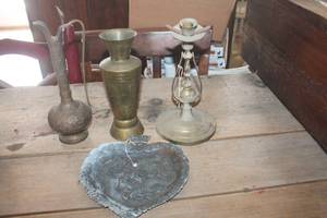 lot 3784 image: Vtg. Brass Vase, Pitcher and More