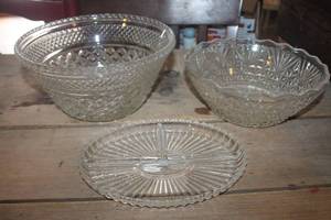 lot 3795 image: Vtg. Cut Glass Serving Bowls & Relish Dish