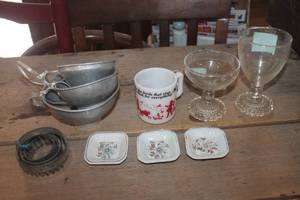lot 3803 image: Vtg. Butter Pats, Milk Glass Cup and More