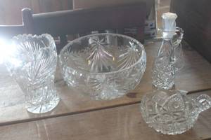 lot 3825 image: Vintage Cut Glass Vase, Serving Bowl & More
