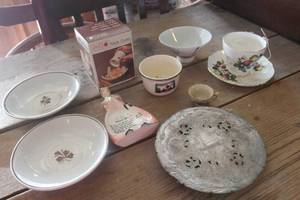 lot 3833 image: Vtg. Metal Trivet, Tea Cup & Saucer & More