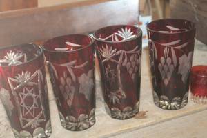 lot 3835 image: Vtg. Bohemian Red Cut Glass Glasses & More