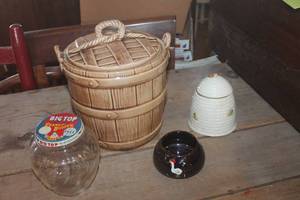 lot 3841 image: Vtg. Peanut Butter Jar, Cookie Jar & More