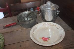 lot 3843 image: Vtg. Red Handled Food Mill, Ice Bucket & More
