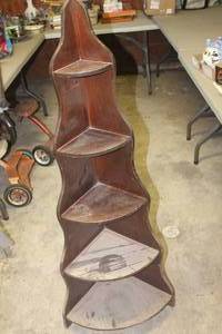 lot 3870 image: Vtg. 48 Tall Wood Corner Shelf