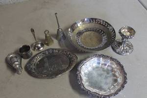 lot 3897 image: Vintage Silver Serving Dishes, Bells & More