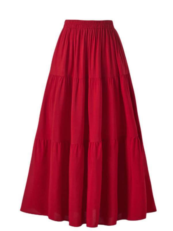 lot 8330 image: OSTOO Womens Summer Long Flowy Renaissance Skirt with Pockets - Boho High Waist A-Line Maxi Skirt -Red,L