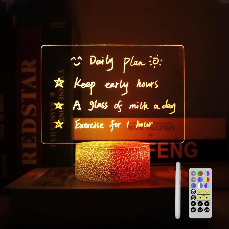 lot 8474 image: Acrylic Dry Erase Board with Light, 7 Colors Clear Desktop Note Memo Board with Remote & Timer, Dimmable 3D Touch Control Night Light, Creative Lighted Message Board for Study Work
