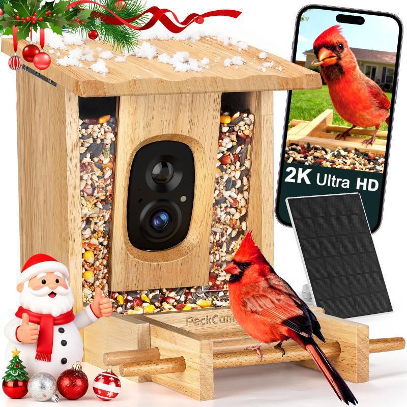 lot 2846 image: PeckCam Bird Feeder with Camera - 4MP 2K Live AI Bird Species Identification Instant Arrival Alerts - Smart Cameras Birds Feeders Solar Powered Birdwatching Gift for Birdlover Mom Dad, 2.4GHz WiFi