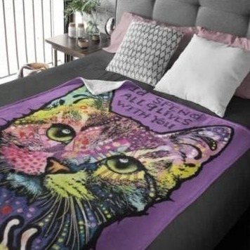 lot 12710 image: Dawhud Direct Dean Russo 9 Lives Cat Plush Blanket - 50x60-Inch Soft Fleece Throw Blanket for Bed, Couch, or Travel - Cozy Cat Blanket for Women, Men, and Kids - Thoughtful Gifts for Cat Lovers