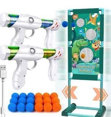 lot 1509 image: Gun Toy Gift for Boys Age of 4 5 6 7 8 9 10 10 Years Old Kids Girls for Birthday with Moving Shooting Target 2 Blaster Gun and 18 Foam Balls Compatible with Nerf Guns (Dinosaur)
