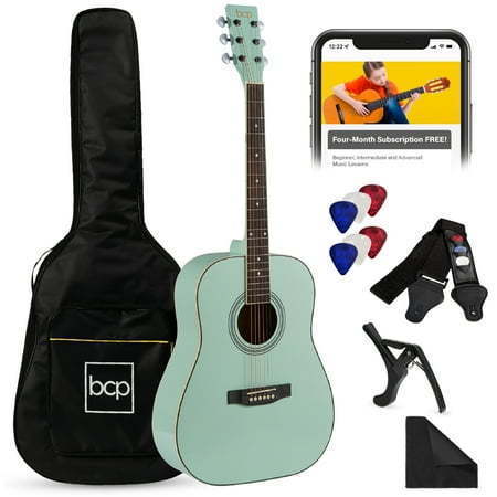 lot 1546 image: Best Choice Products 41in Full Size All-Wood Acoustic Guitar Starter Kit wGig Bag  E-Tuner  Pick  Strap - SoCal Green