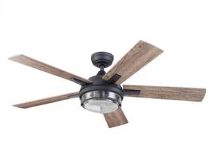 lot 2003 image: Harbor Breeze Summersville 52-in Textured Black with DriftwoodAuburn Blades Covered Outdoor Ceiling Fan With Light and Remote Control Included 5 -Blade
