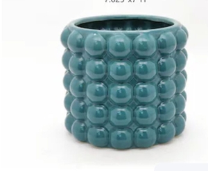 lot 2019 image: Origin 21 Round 7.63-in W x 7.63-in L Blue Ceramic IndoorOutdoor Planter 2pack