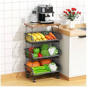 lot 2024 image: Gsiekare Fruit Vegetable Basket for Kitchen, 4 Tier Stackable Fruit Vegetable Storage Baskets with Wheels, Metal Wire Storage Basket Organizer Baskets for Kitchen, Pantry, Bathroom