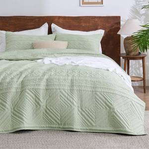 lot 2030 image: Bedsure Boho Quilt King Size - Lightweight Bedspread King Size with Geometric Stitched Pattern, Sage Green Farmhouse Soft Bedding Set Coverlet with 2 Pillow Shams for All Seasons, 106x96 inches