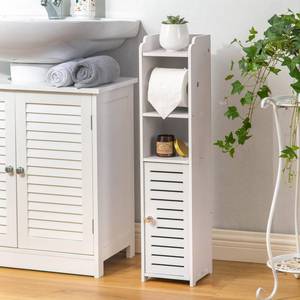 lot 2049 image: AOJEZOR Toilet Paper Holder Stand No Drill PVC Small Bathroom Cabinet for Apartment Dwellers - Rental Deposit Protection - Small Space Storage Saving