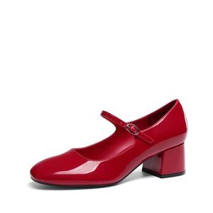 lot 2050 image: DREAM PAIRS Womens Mary Jane Shoes Chunky Block Short Heels 2.17, Closed Round Toe Vintage Wedding Shoes, Comfort Dress Pump Shoes for Daily Life,Size 8,Red,DWUMPU2577