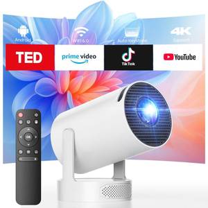 lot 2054 image: Mini Projector with WiFi and Bluetooth, Smart Portable Movie Projector 4K Support, 300 ANSI, 5W Base Speaker, 220° Rotation, Auto Vertical Keystone, Compatible with USBHDMITV StickLaptopSmartphone